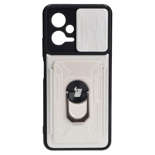 Image of Etui Bizon Case Camshield Card Slot Ring do Xiaomi POCO X5, białe