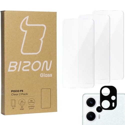 Image of 3x Szkło + szybka na aparat BIZON Clear 2 Pack do Xiaomi Poco F5