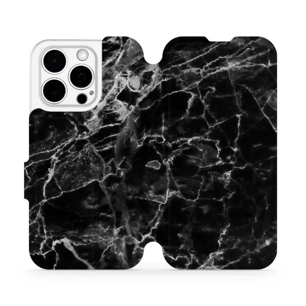 Etui z klapką do iPhone 15 Pro, Mobiwear Book, czarny marmur
