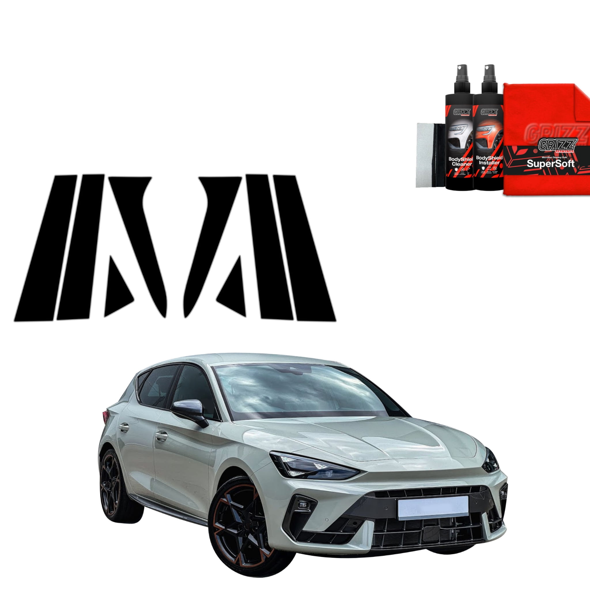 8w1 Czarna folia Grizz Protector na słupki do Cupra Leon Hatchback (2024-2026)