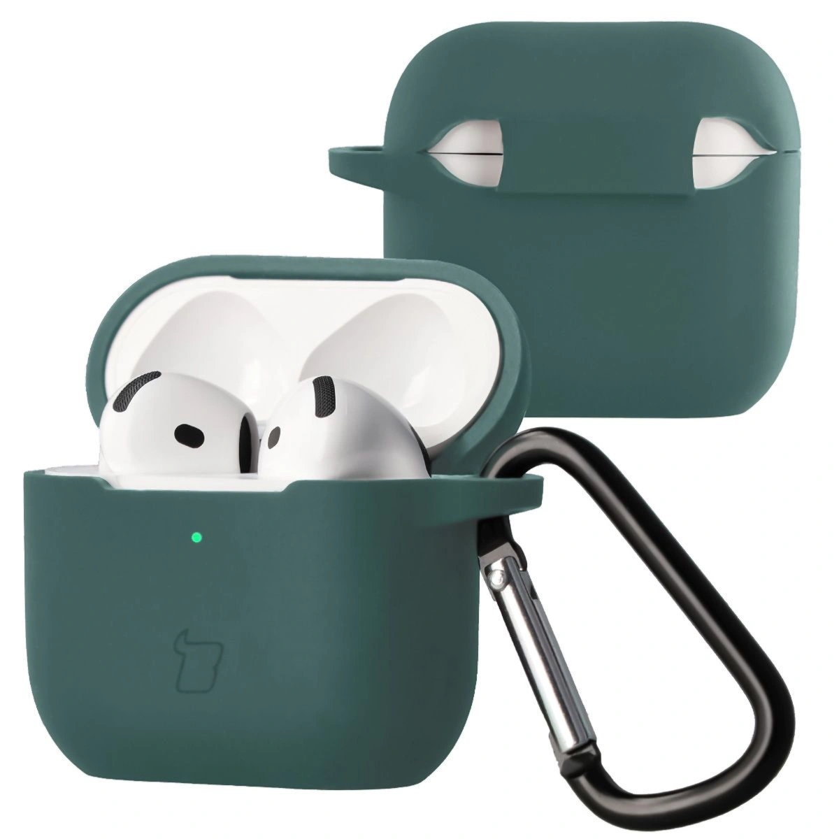 Silikonowe etui z karabińczykiem Bizon Case Headphone Silicone do Airpods 4, ciemnozielone