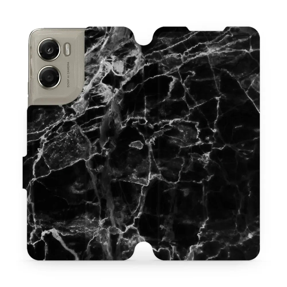 Etui z klapką do Motorola Moto G06 4G / Motorola Moto G06 Power 4G, Mobiwear Book, czarny marmur