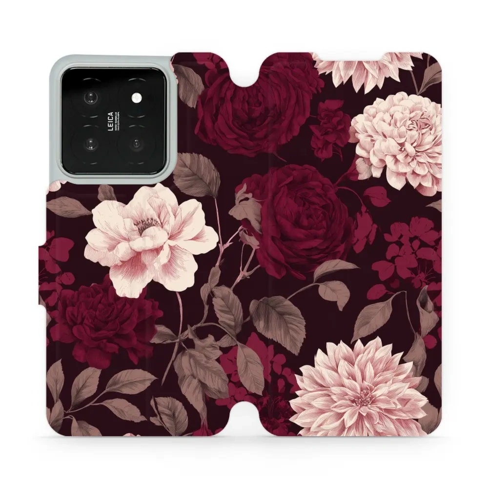 Etui z klapką do Xiaomi 14, Mobiwear Book, wino i dalie