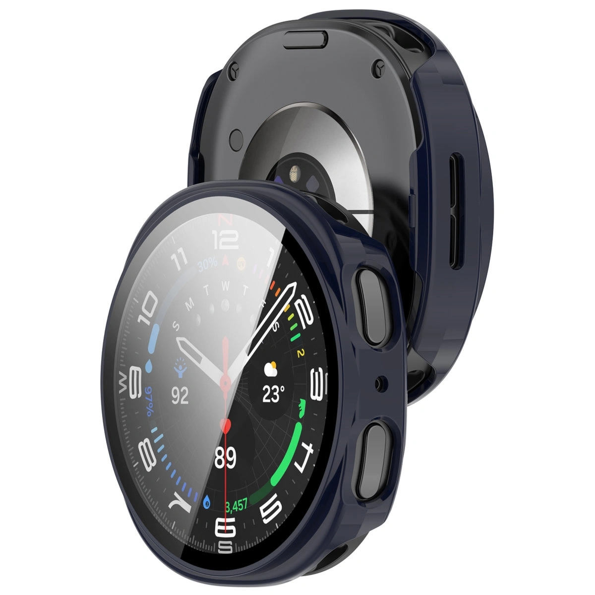Etui ze szkłem do zegarka Bizon Case Watch Adamo do Galaxy Watch 8 44 mm, niebieskie