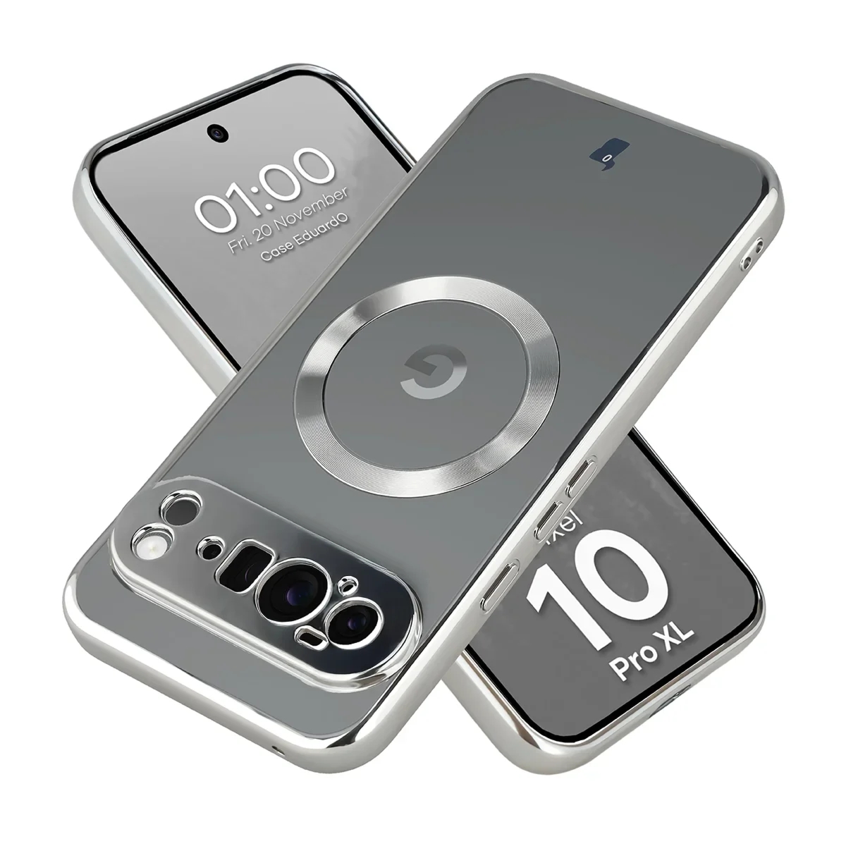 Etui z pierścieniem magnetycznym Bizon Case EduardO do Google Pixel 10 Pro XL, przezroczysto-srebrne