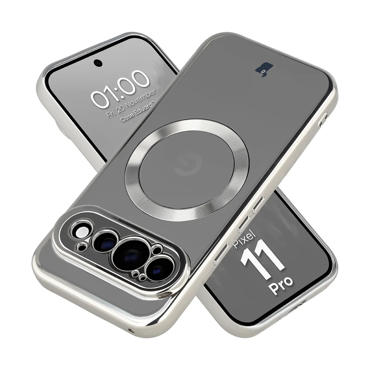 Etui z pierścieniem magnetycznym Bizon Case EduardO do Google Pixel 11 Pro, przezroczysto-srebrne