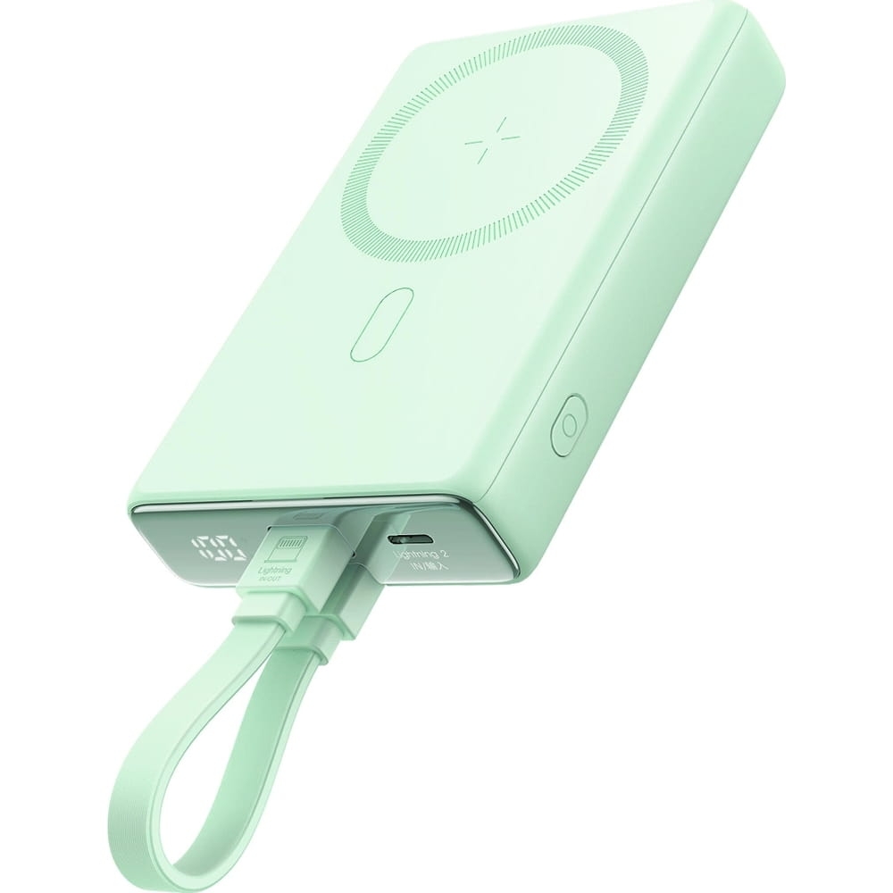 Image of Powerbank indukcyjny z podstawką Joyroom JR-PBM01 10000mAh do MagSafe, 20W + kabel USB-C - Lightning, zielony