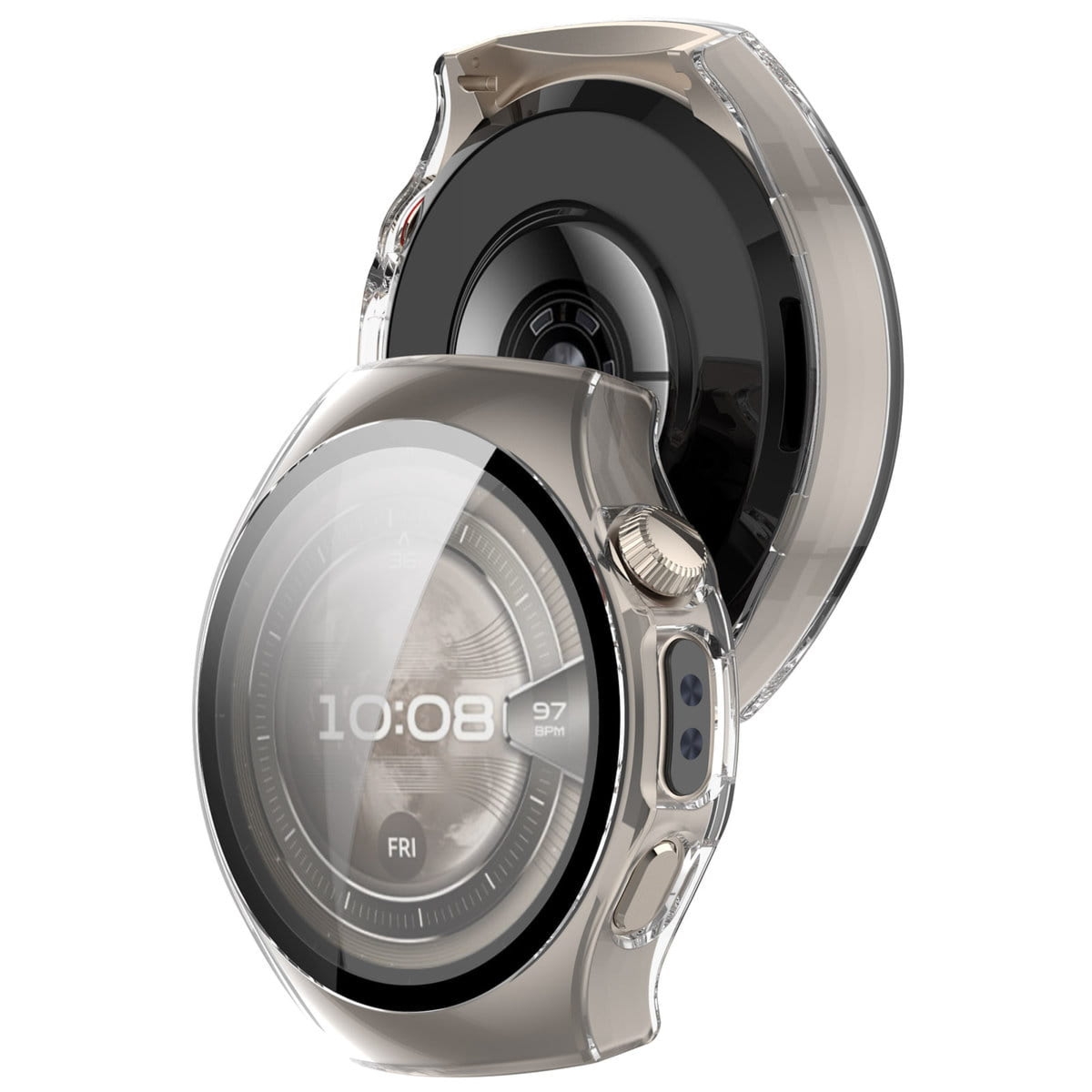 Etui ze szkłem do zegarka Bizon Case Watch Adamo do Huawei Watch 5 42 mm, przeźroczyste