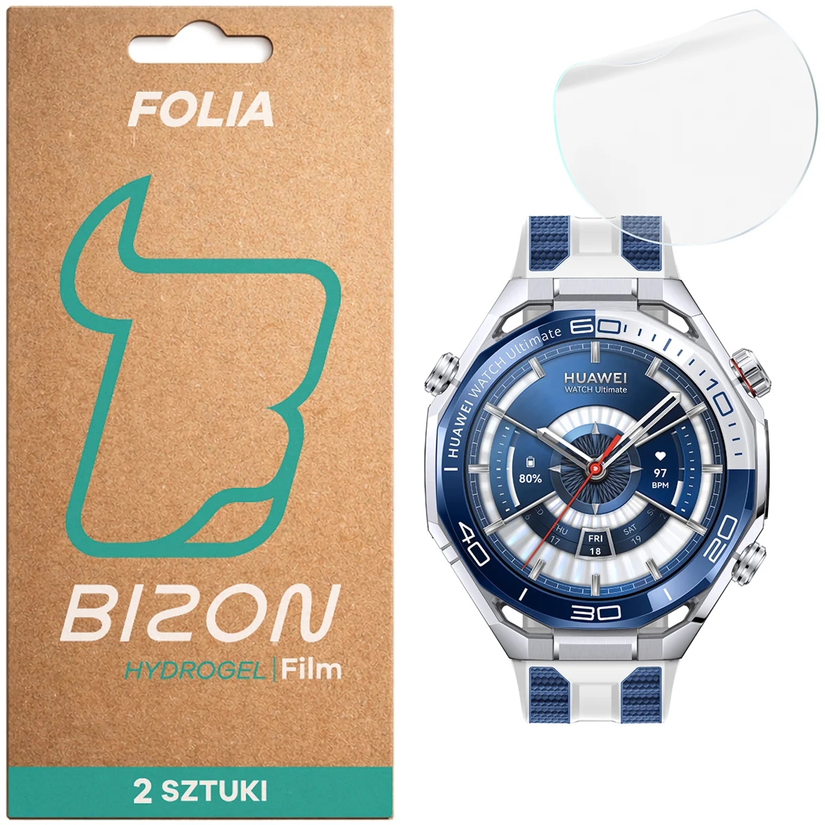 Folia hydrożelowa na ekran Bizon Watch Film Hydrogel Duo do Huawei Watch Ultimate 2, 2 sztuki