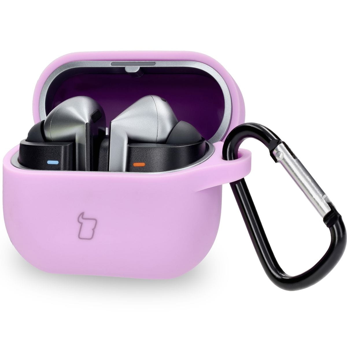 Image of Silikonowe etui z karabińczykiem Bizon Case Headphone Silicone do Galaxy Buds 3/3 Pro, jasnofioletowe