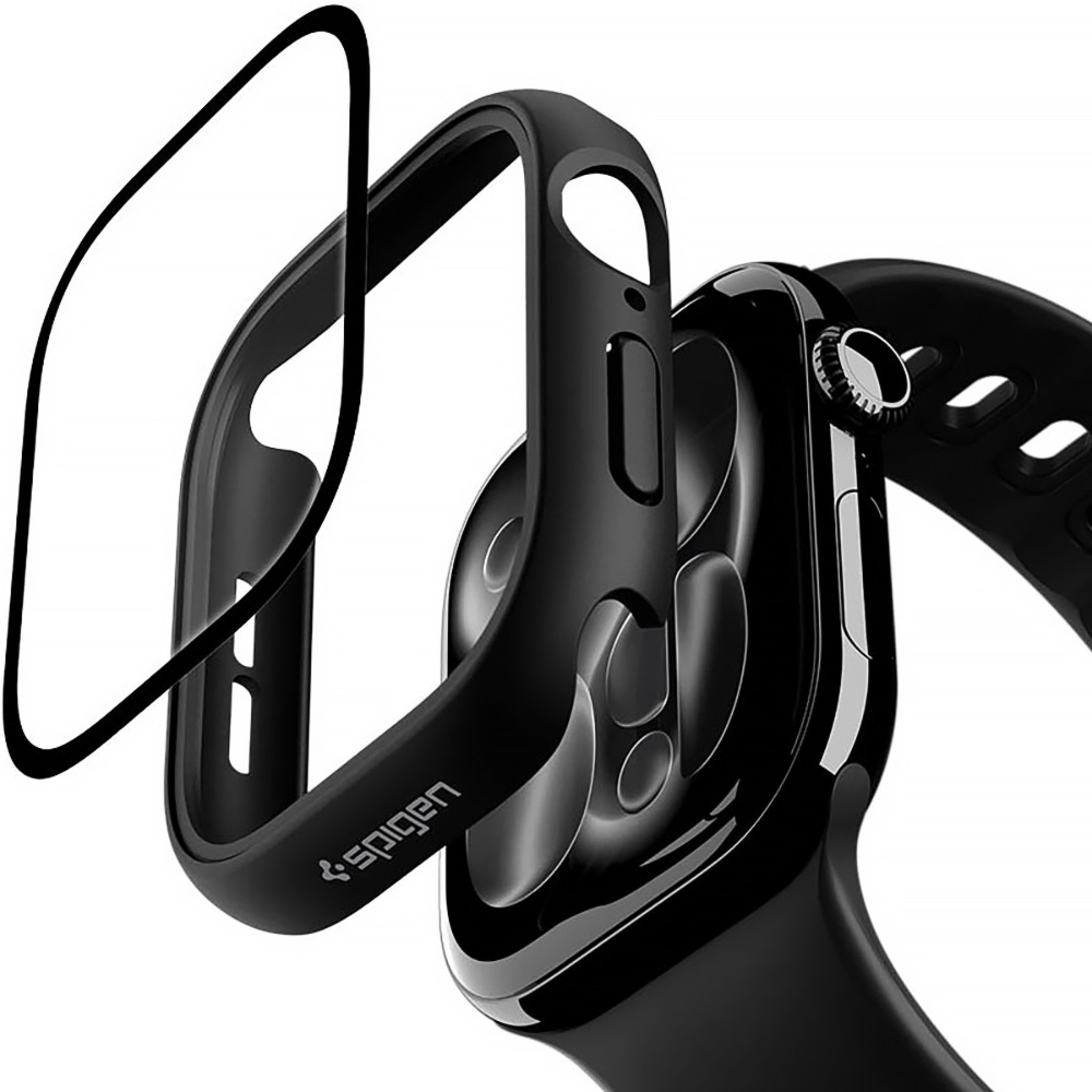 Etui + szkło Spigen Thin Fit 360 do Apple Watch Series 11 42mm / 10 42mm, czarny