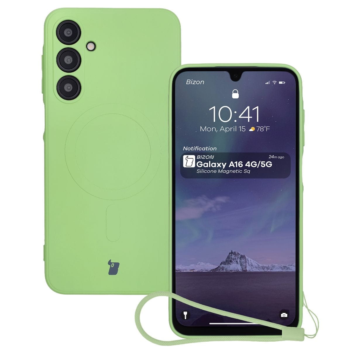 Image of Silikonowe etui z pierścieniem magnetycznym Bizon Case Silicone Magnetic Sq do Galaxy A16 4G / 5G, jasnozielone