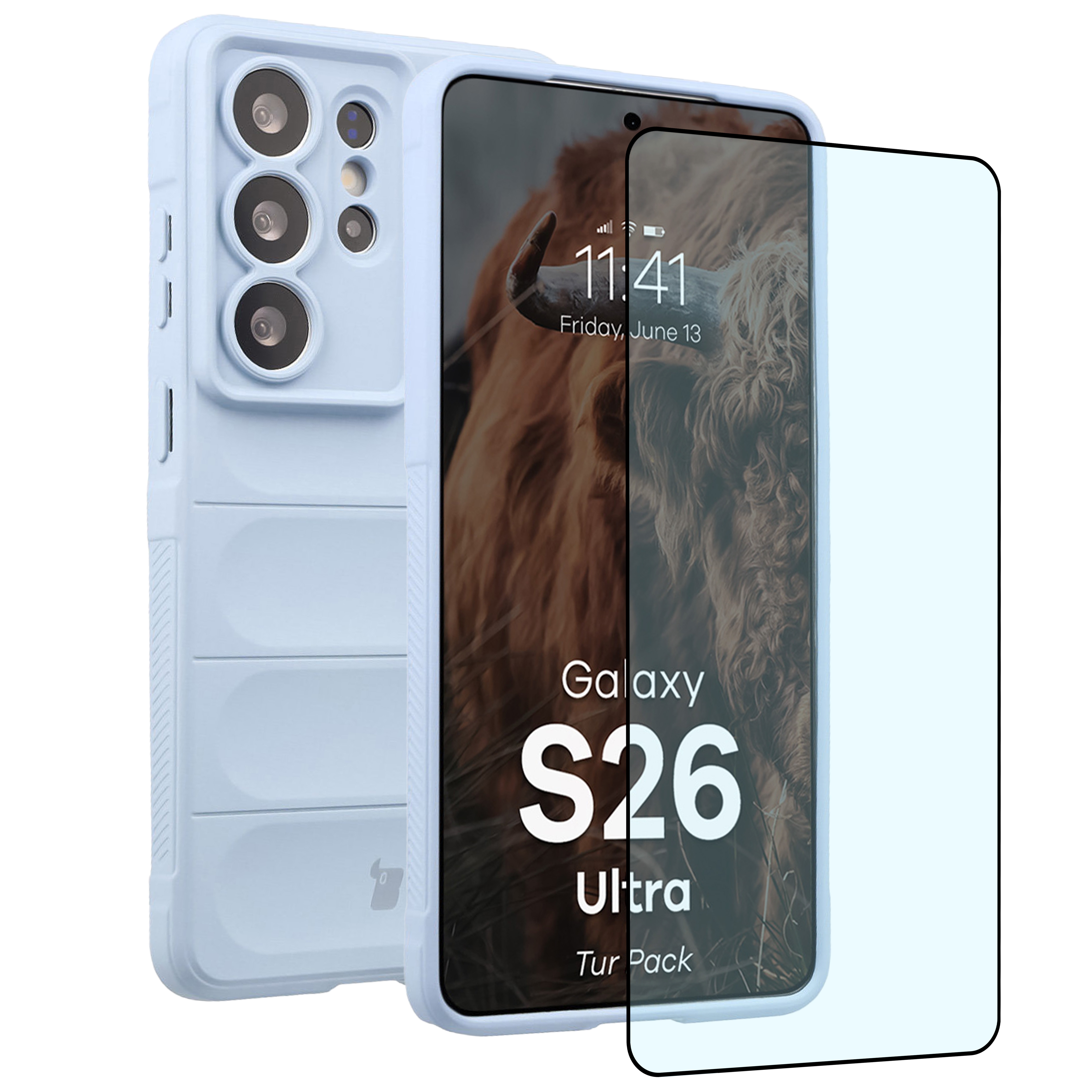 Pancerne etui + szkło hartowane Bizon Tur Pack do Galaxy S26 Ultra, jasnoniebieskie
