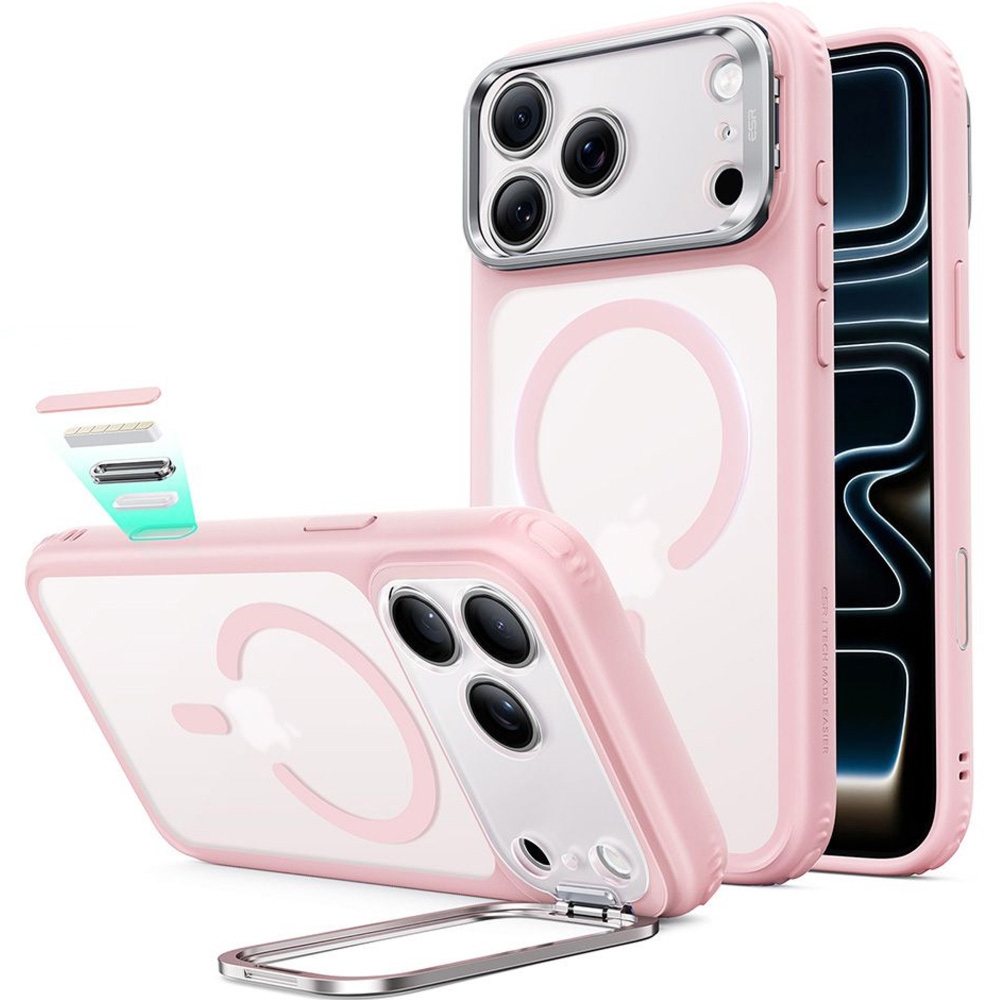 Etui ESR Classic Hybrid Kickstand do MagSafe do iPhone 18 Pro Max / 17 Pro Max, jasnoróżowo-przydymione