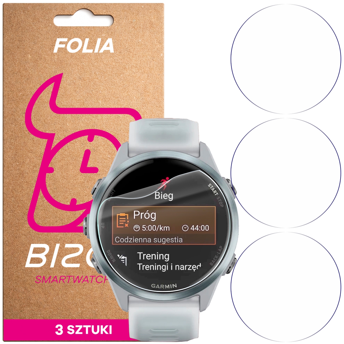 Folia ochronna na ekran zegarka Bizon Watch Film HydroFlex do Garmin Forerunner 570 42 mm, 3 sztuki