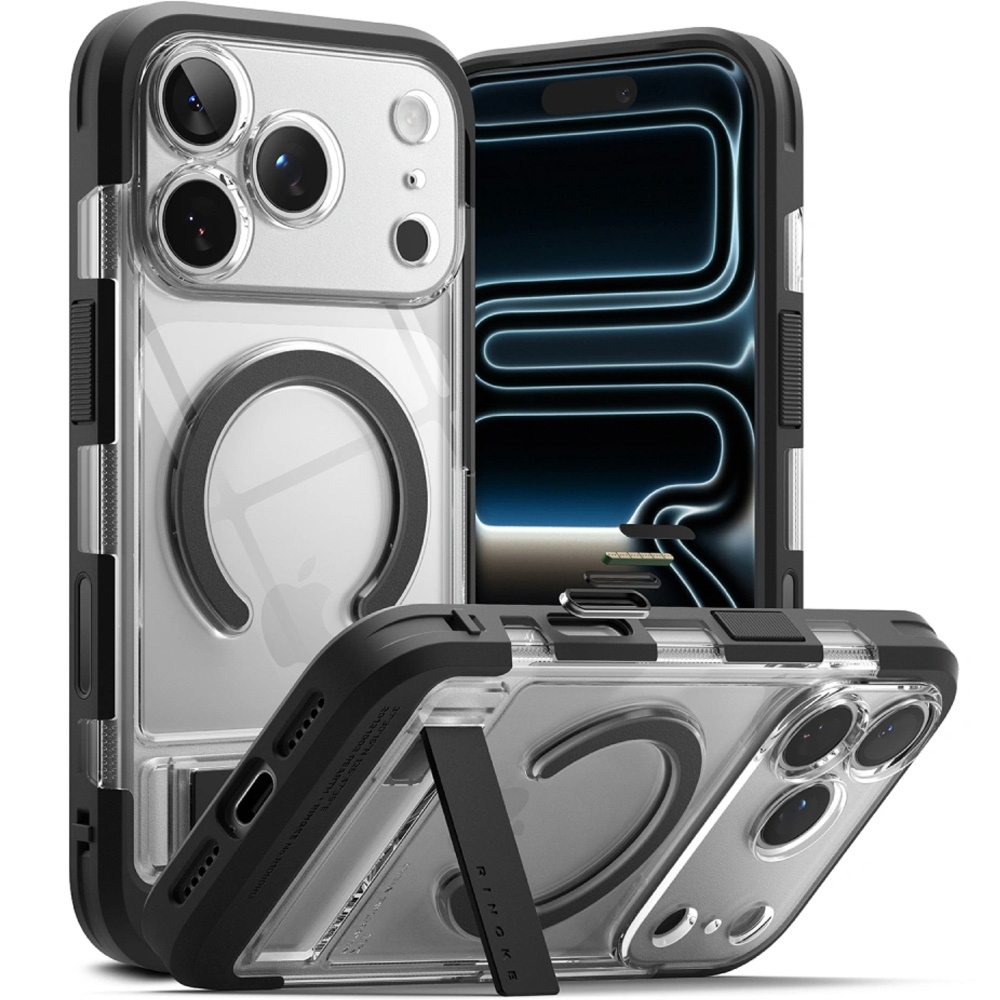 Etui z podstawką Ringke UX Magnetic do MagSafe do iPhone 18 Pro / 17 Pro, przezroczysto-czarne