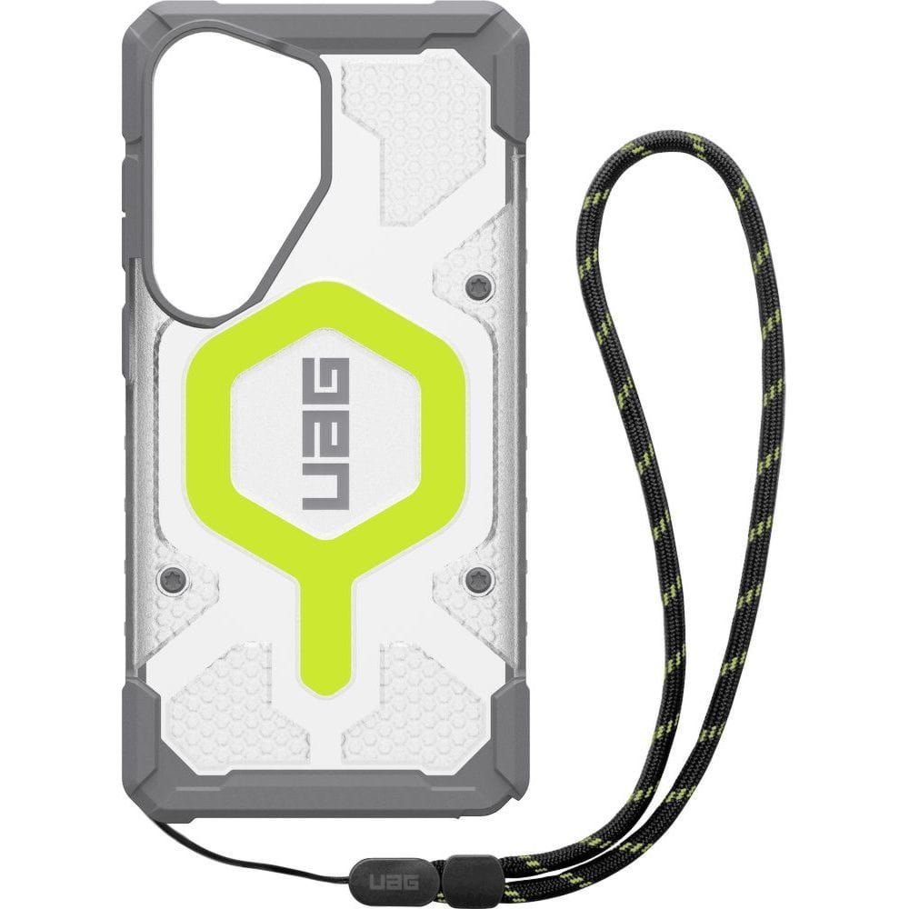 Etui pancerne ze smyczką Urban Armor Gear Pathfinder Clear Mag Bundle do MagSafe do Galaxy S26 Ultra, przezroczysto-szare z zielonym elementem
