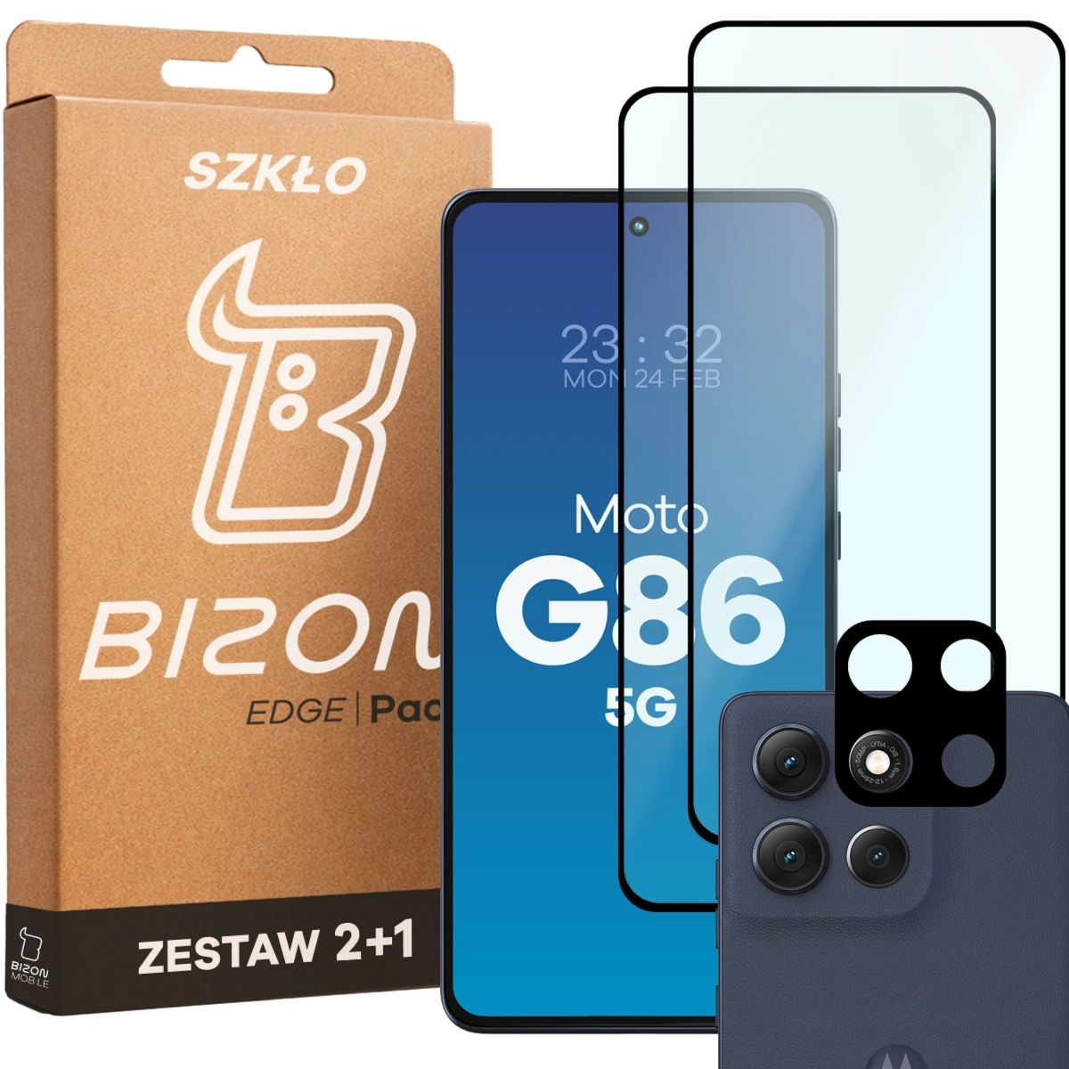 2x Szkło + szybka na aparat Bizon Glass Edge Pack do Motorola Moto G86 5G