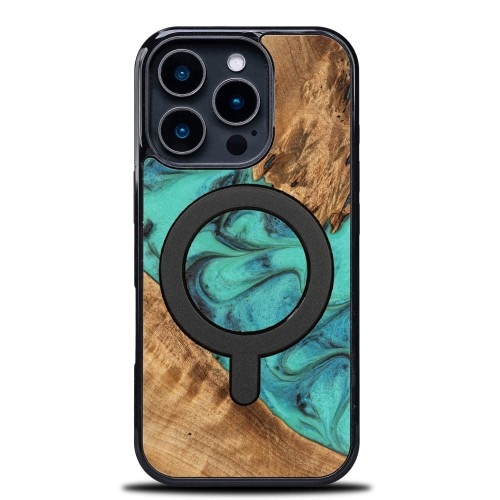 Image of Drewniane etui do iPhone 16 Pro, Bewood Unique Turquoise do MagSafe