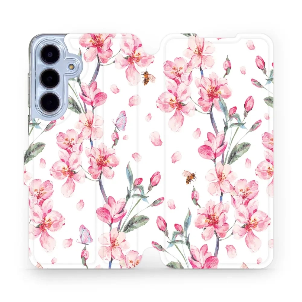 Etui z klapką do Galaxy S25 FE, Mobiwear Book, różowa wiosna