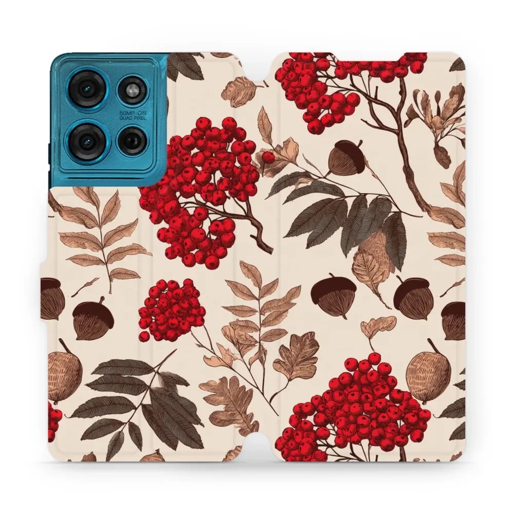 Etui z klapką do Motorola Moto G75 5G, Mobiwear Book, jarzębina na ecru