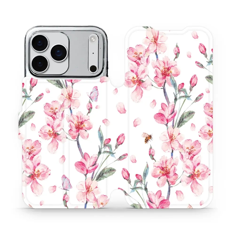 Etui z klapką do iPhone 17 Pro Max, Mobiwear Book, różowa wiosna