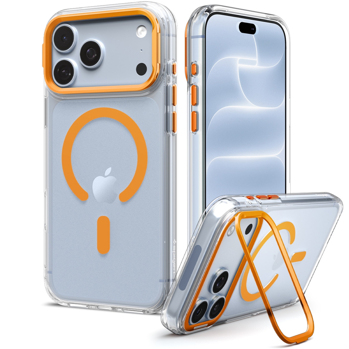 Etui Spigen Ultra Hybrid Optik S Mag do MagSafe do iPhone 18 Pro / 17 Pro, przezroczysto-pomarańczowe
