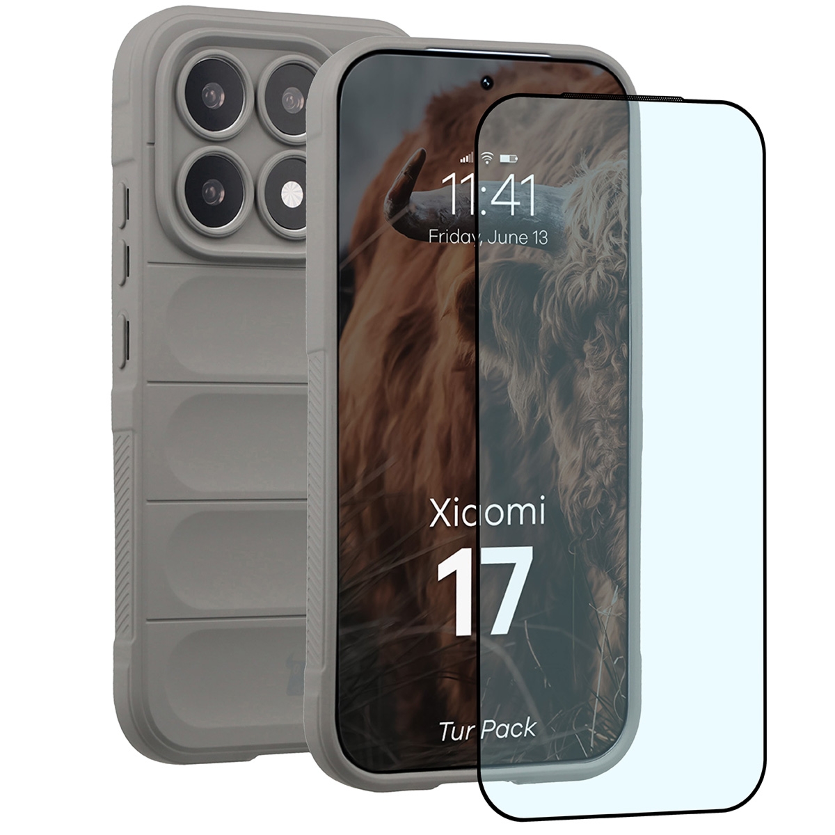 Pancerne etui + szkło hartowane Bizon Tur Pack do Xiaomi 17, jasnoszare