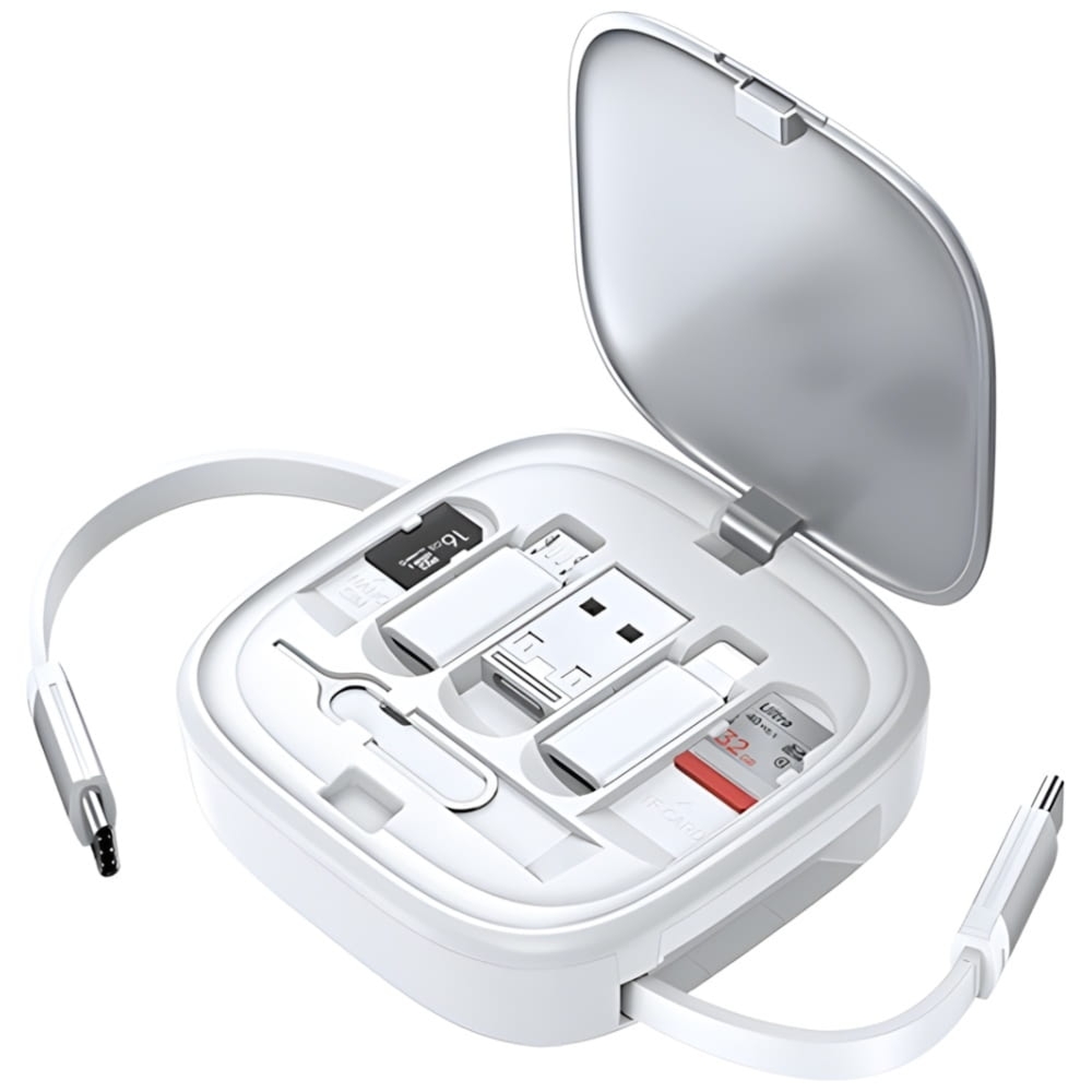 Kabel rozwijany 3w1 USAMS US-SJ650 MicroUSB/USB-C/Lightning 60W, srebrny
