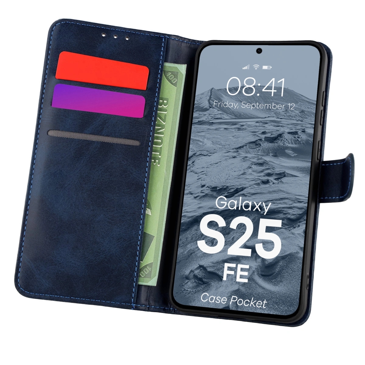 Etui z klapką Bizon Case Pocket do Galaxy S25 FE, granatowe