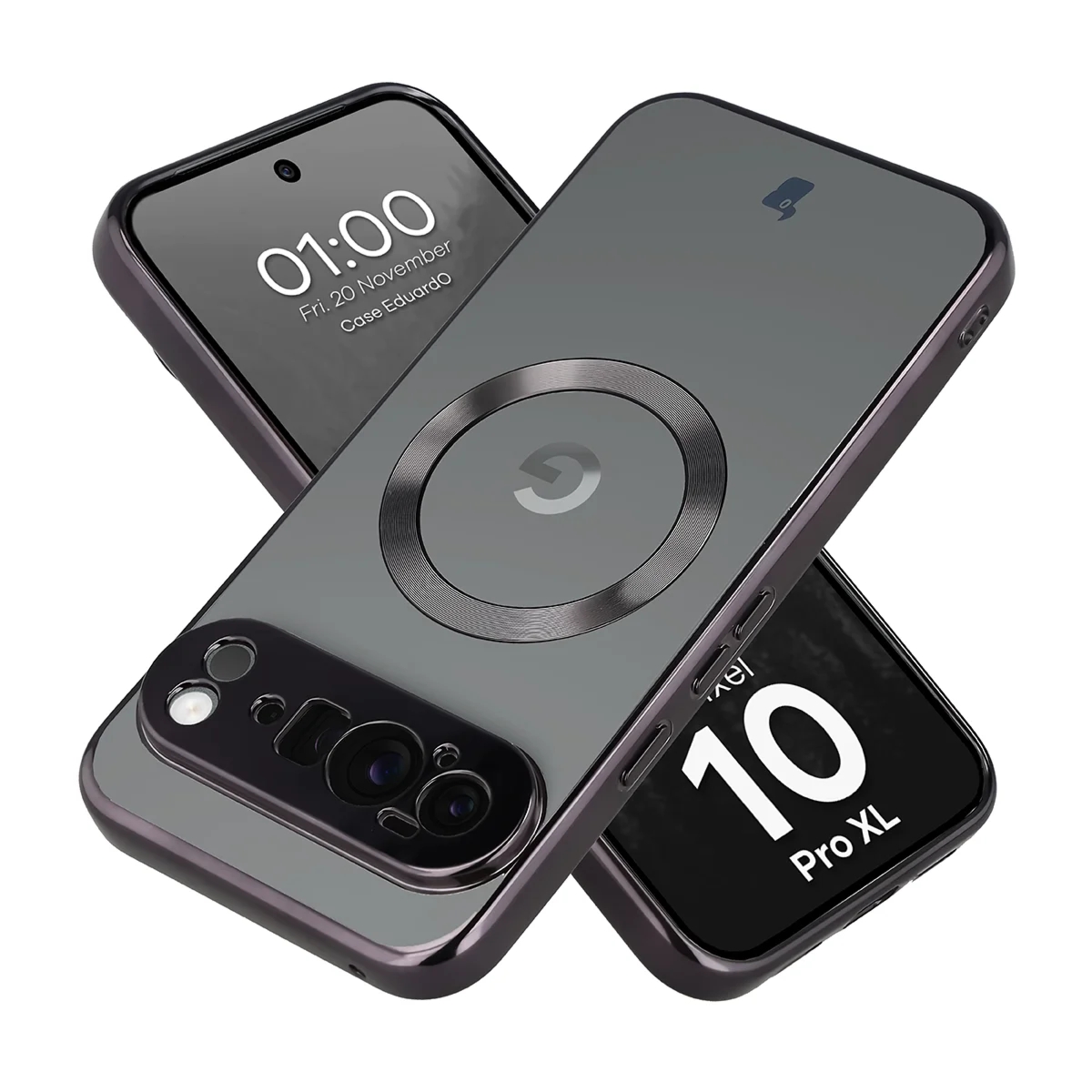 Etui z pierścieniem magnetycznym Bizon Case EduardO do Google Pixel 10 Pro XL, przezroczysto-czarne