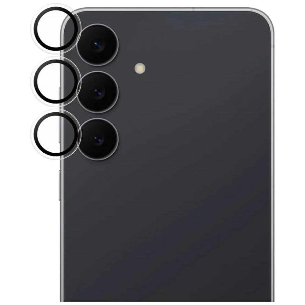 Szkło hartowane na aparat z aplikatorem PanzerGlass Hoops do Galaxy S25 FE, przezroczyste z czarną ramką