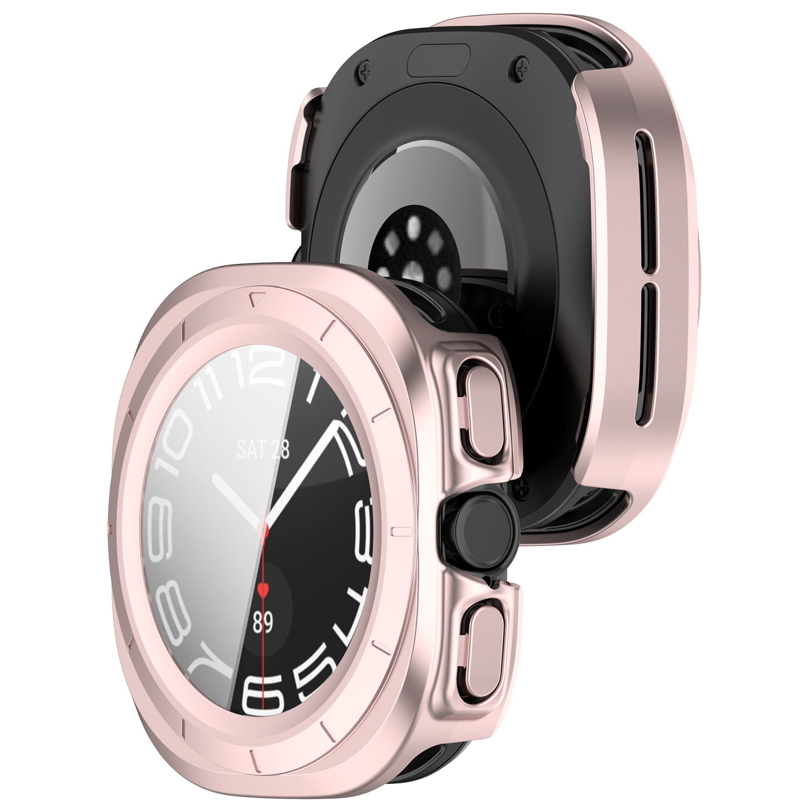 Image of Etui ze szkłem do zegarka Bizon Case+Glass Watch do Galaxy Watch Ultra 47 mm, satynowo różowe