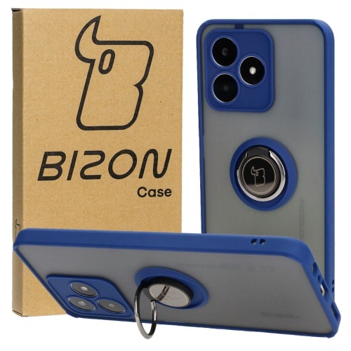 Image of Etui z uchwytem na palec Bizon Case Hybrid Ring do Realme C53 / C51 / Note 50, przydymione z granatową ramką