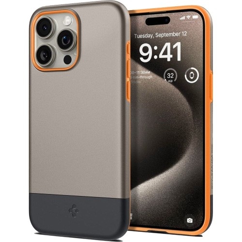 Image of Etui Spigen Style Armor MagFit MagSafe do iPhone 15 Pro Max, beżowo-pomarańczowe