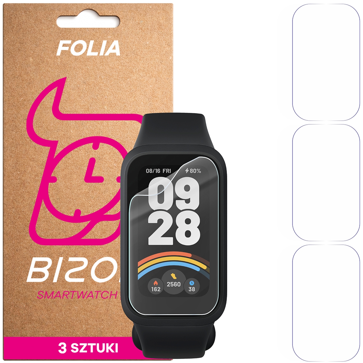 Folia ochronna na ekran zegarka Bizon Watch Film HydroFlex do Xiaomi Mi Smart Band 9 Active, 3 sztuki