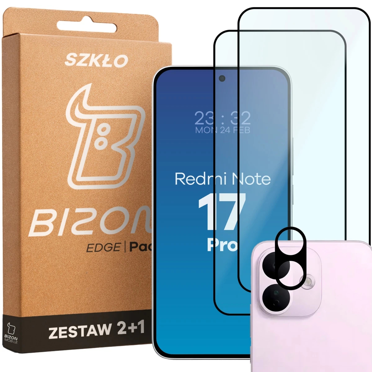 2x Szkło + szybka na aparat Bizon Glass Edge Pack do Xiaomi Redmi Note 17 Pro 5G