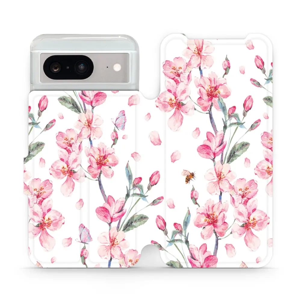 Etui z klapką do Google Pixel 8, Mobiwear Book, różowa wiosna