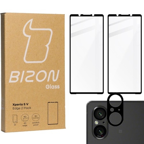 Image of 2x Szkło + szybka na aparat BIZON Edge 2 Pack do Sony Xperia 5 V