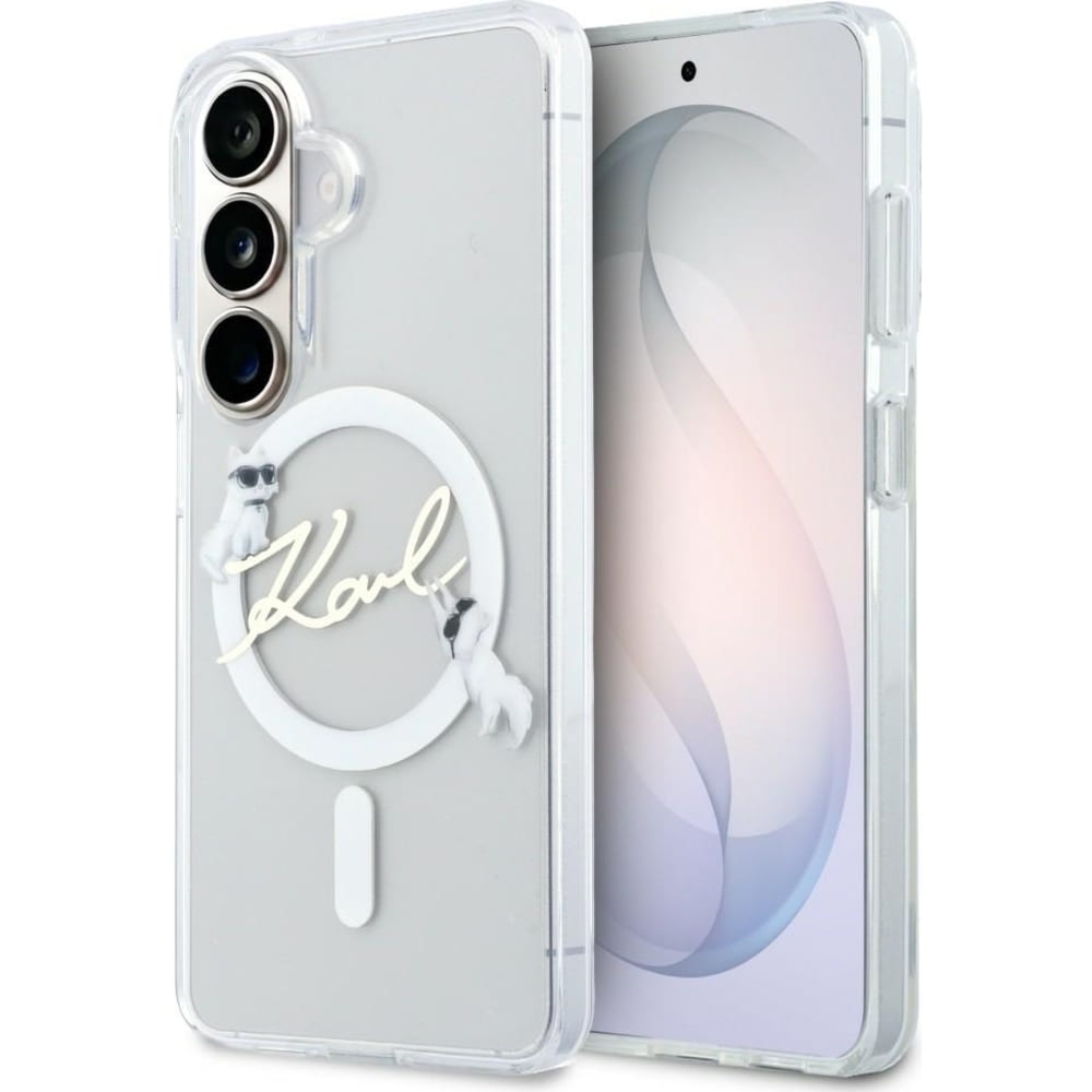 Etui Karl Lagerfeld IML Print MagSafe Karl Script do Galaxy S26 Plus, przezroczyste z kotką Choupette
