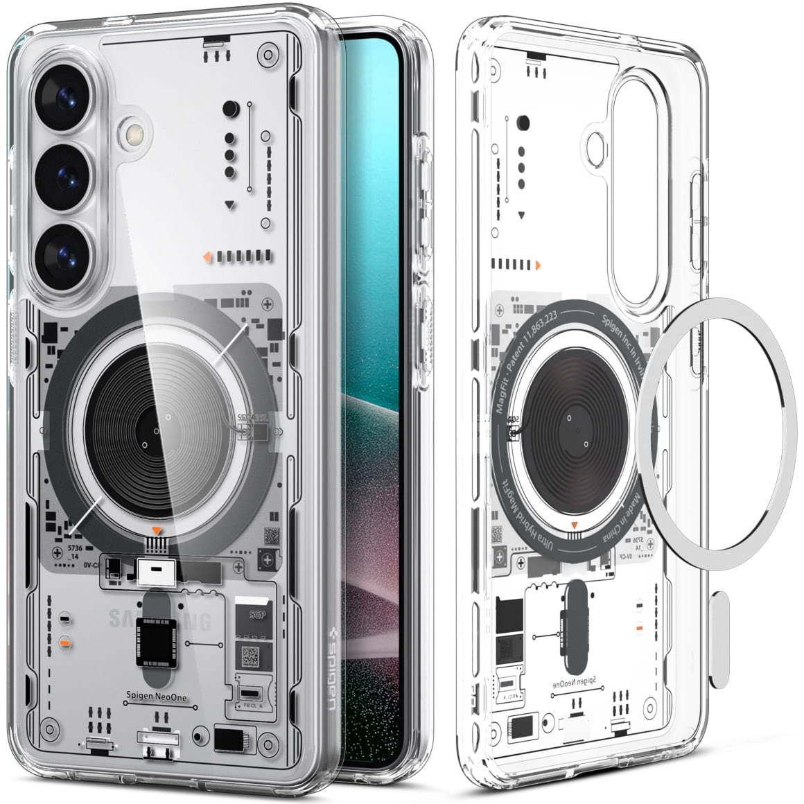 Etui Spigen Ultra Hybrid Mag do MagSafe do Galaxy S26 Plus, przezroczysto-wzorzyste (Neo One)