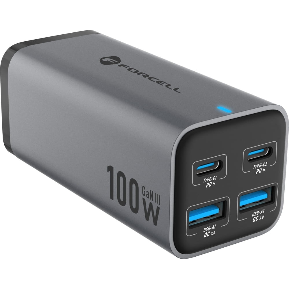 Image of Ładowarka biurkowa, stacja ładująca Forcell F-Energy VT-49 100W, 2x USB-C / 2x USB-A PD QC 4.0 GaN III, szara