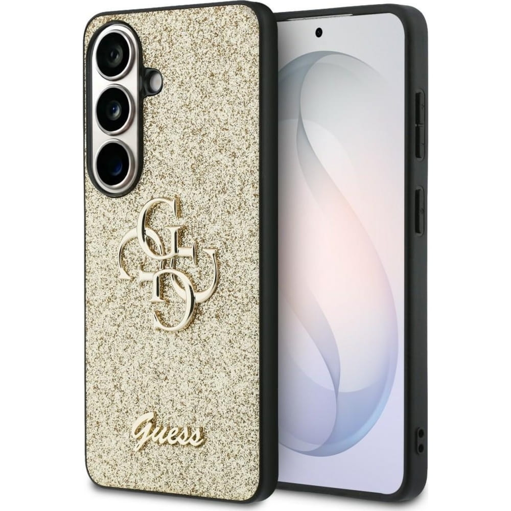 Etui Guess Fixed Glitter do Galaxy S26, złote brokatowe z Big Logo