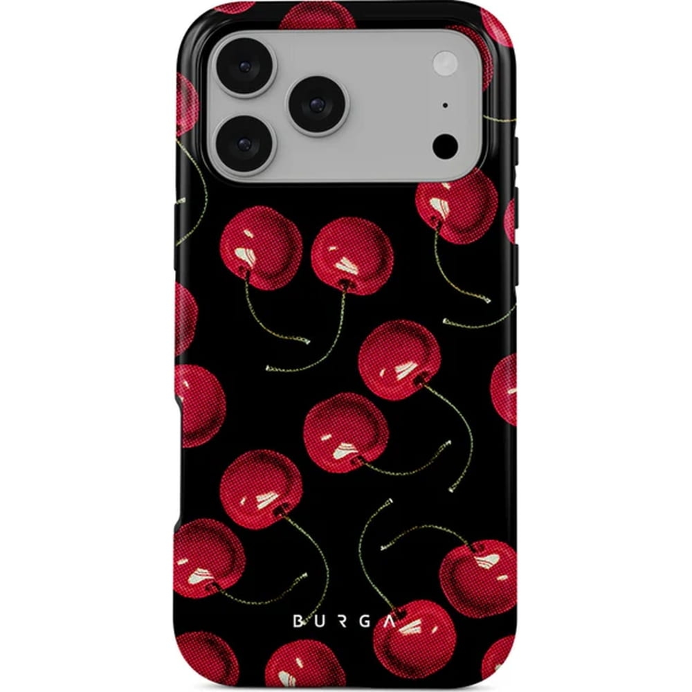 Etui Burga Cherrybomb Tough Magnetic do iPhone 17 Pro Max, czarne z wiśniami