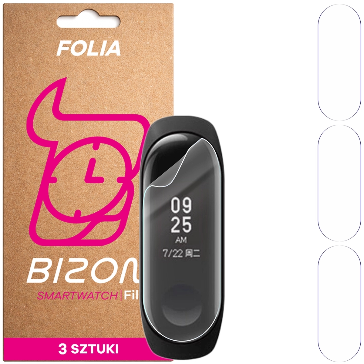Folia ochronna na ekran zegarka Bizon Watch Film HydroFlex do Xiaomi Mi Band 3, 3 sztuki