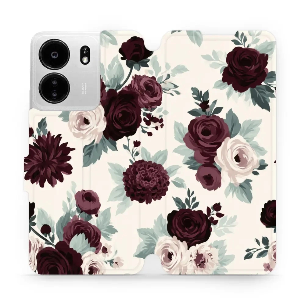 Etui z klapką do Xiaomi POCO C65, Mobiwear Book, róże z szałwią na kremie