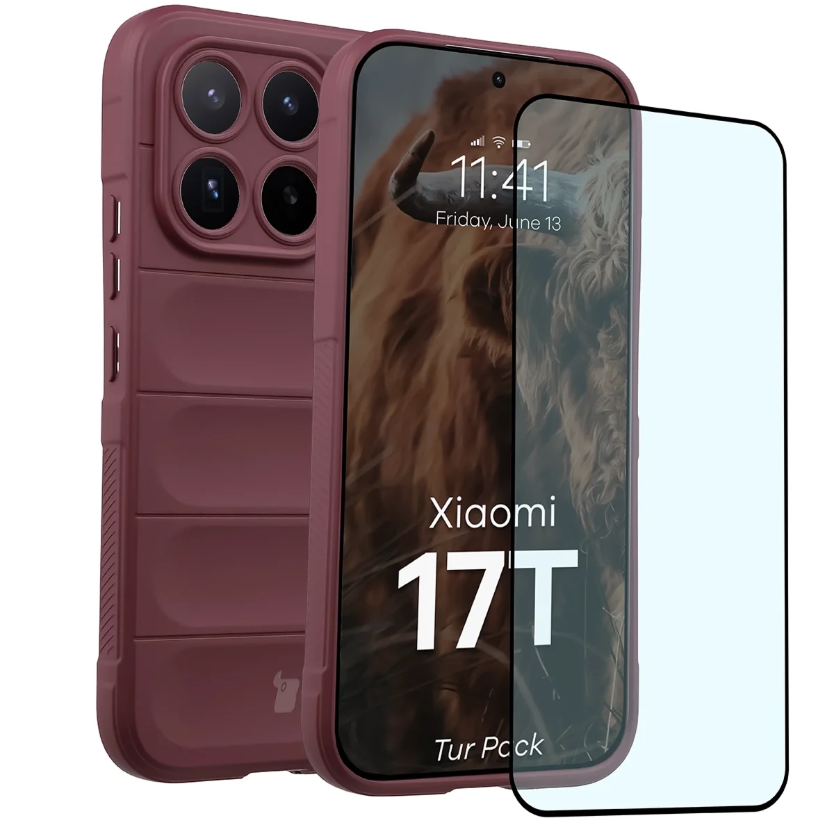 Pancerne etui + szkło hartowane Bizon Tur Pack do Xiaomi 17T, burgundowe