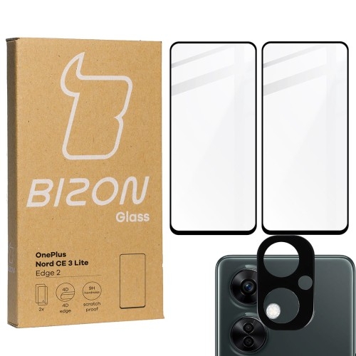 Image of 2x Szkło + szybka na aparat BIZON Edge 2 do OnePlus Nord CE 3 Lite