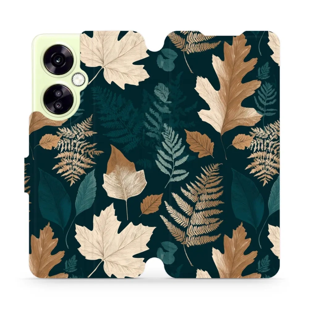 Etui z klapką do OnePlus Nord CE 3 Lite, Mobiwear Book, zielnik z liści i paproci