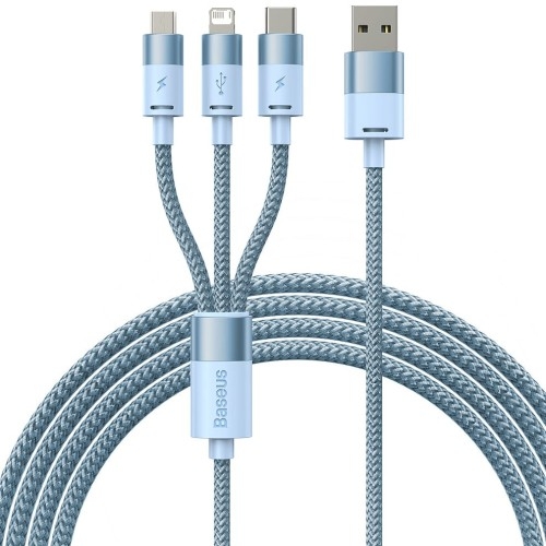 Image of Kabel Baseus StarSpeed 3w1 USB-A do USB-C / Lightning / MicroUSB 3.5A, 1,2m, niebieski